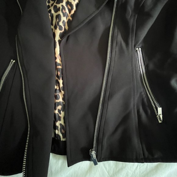 BLACK ZIPPERED LONG SLEEVE LINED CROP JACKET CASUAL WORK WOMEN BIKER JACKET - Picture 10 of 10